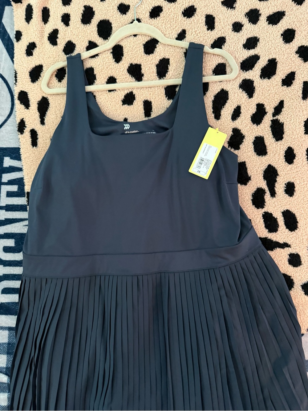 All in motion navy pleated dress with built in bra and bike shorts 2X